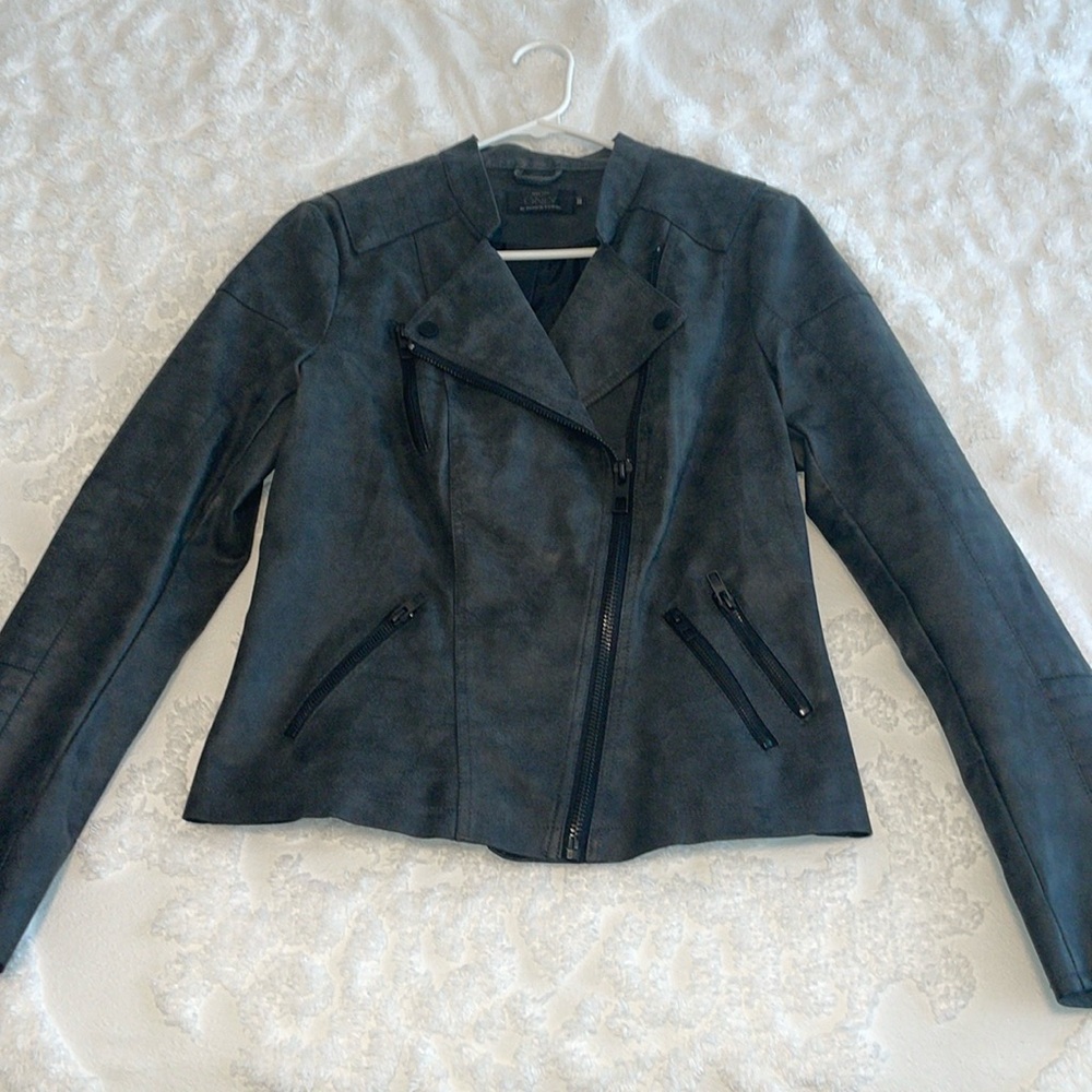 Charcoal Grey Leather Moto Jacket